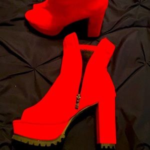 Red Peep toe booties